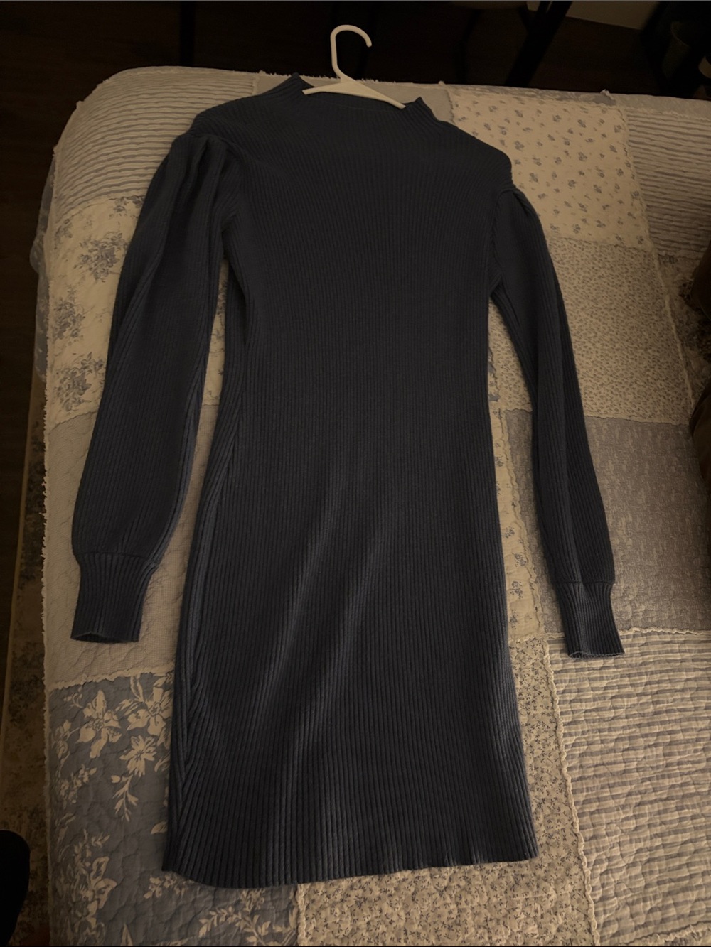 SHEIN Navy Ribbed Mock Neck Long Sleeve Dress
